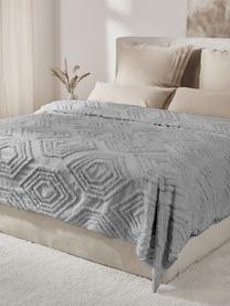 Copriletto con decorazione a ciuffi Faye, 100% cotone, Grigio, Larg. 160 x Lung. 200 cm (per letti da 120 x 200)