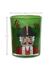 Velas Nussknacker, 3 uds., Recipiente: vidrio, Rojo, blanco, verde, Ø 7 x Al 9 cm