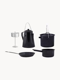 Set de cocina de exterior Kami, 4 pzas., Metal recubierto, Negro, plateado, Set de diferentes tamaños