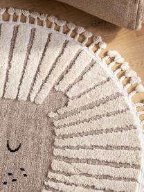 Runder Kinderteppich Momo mit Quasten und Hoch-Tief-Effekt, 100 % Polyester, Beigetöne, Ø 120 cm (Größe S)