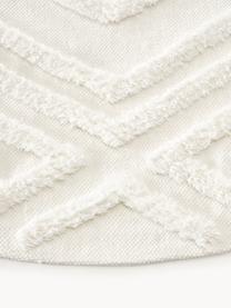 Runder Baumwollteppich Ziggy mit erhabener Hoch-Tief-Struktur, 100% Baumwolle, Cremeweiß, Ø 120 cm (Größe S)