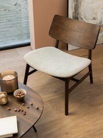 Loungefauteuil Ken van donkere hout, Bekleding: polyester, Frame: rubberhout, Bruin, beige, B 60 x H 65 cm
