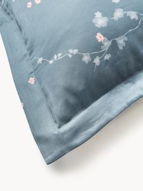 Povlak na polštář z bavlněného saténu s květinovým potiskem Sakura, Modrá, světle růžová, bílá, Š 40 cm, D 80 cm