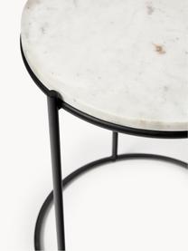 Runder Marmor-Beistelltisch Ella, Tischplatte: Marmor, Gestell: Metall, pulverbeschichtet, Weiß, marmoriert, Schwarz, Ø 40 x H 50 cm