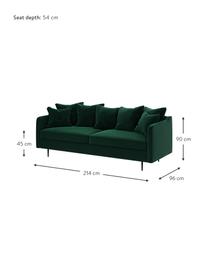 Sofá de terciopelo Esme (3 plazas), Tapizado: 100% terciopelo de poliés, Estructura: madera dura, madera bland, Patas: metal recubierto Alta res, Verde oscuro, patas negro, An 214 x F 96 cm