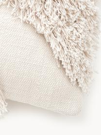 Baumwoll-Kissenhülle Inga mit Fransen-Motiv, 100 % Baumwolle, GRS-zertifiziert, Off White, B 45 x L 45 cm