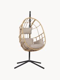 Fotel wiszący z poduszkami Bahamas, Stelaż: metal powlekany, Jasnobeżowa tkanina, rattan, S 128 x W 190 cm