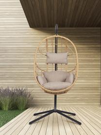 Poltrona sospesa con cuscini Bahamas, Struttura: metallo rivestito, Tessuto beige chiaro, rattan, Larg. 128 x Alt. 190 cm