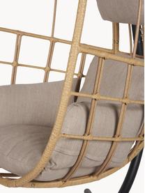 Poltrona sospesa con cuscini Bahamas, Struttura: metallo rivestito, Tessuto beige chiaro, rattan, Larg. 128 x Alt. 190 cm