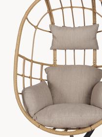 Fotel wiszący z poduszkami Bahamas, Stelaż: metal powlekany, Jasnobeżowa tkanina, rattan, S 128 x W 190 cm