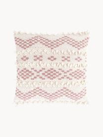 Boho kussenhoes Paco met decoratie, 80% katoen, 20% wol, Wit, roze, B 45 x L 45 cm