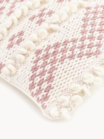 Housse de coussin 45x45 bohème Paco, 80 % coton, 20 % polyester, Blanc, rose, larg. 45 x long. 45 cm