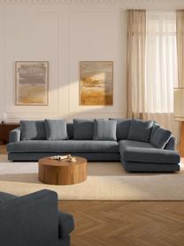 Sofa narożna XL Tribeca, Tapicerka: 100% poliester Dzięki tka, Stelaż: drewno bukowe, drewno sos, Nogi: drewno sosnowe Ten produk, Szaroniebieska tkanina, S 326 x G 192 cm, prawostronna