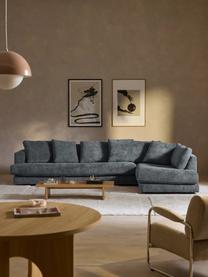 Sofa narożna XL Tribeca, Tapicerka: 100% poliester Dzięki tka, Stelaż: drewno bukowe, drewno sos, Nogi: drewno sosnowe Ten produk, Szaroniebieska tkanina, S 326 x G 192 cm, lewostronna