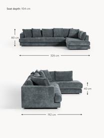 Sofa narożna XL Tribeca, Tapicerka: 100% poliester Dzięki tka, Stelaż: drewno bukowe, drewno sos, Nogi: drewno sosnowe Ten produk, Szaroniebieska tkanina, S 326 x G 192 cm, lewostronna