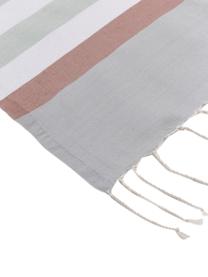 Fouta rayé à franges Arcachon, 100 % coton, Blanc, rose blush, gris clair, vert clair, larg. 100 x long. 200 cm