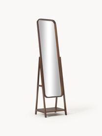 Stojací zrcadlo s dřevěným rámem a poličkou Matteo, Tmavé dřevo, Š 43 cm, V 170 cm