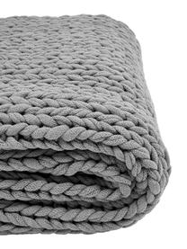 Coperta a maglia grossa fatta a mano Adyna, 100% poliacrilico, Grigio chiaro, Larg. 130 x Lung. 170 cm
