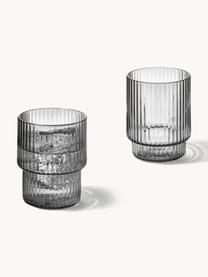 Verres à eau striés soufflés bouche Ripple, 4 élém., Verre, soufflé bouche, Gris, transparent et haute brillance, Ø 7 x haut. 9 cm, 200 ml