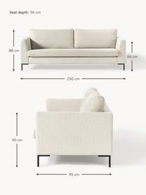 Sofa Luna (3-Sitzer), Bezug: 100 % Polyester, Oeko-Tex, Gestell: Massives Buchenholz, Schi, Füße: Metall, galvanisiert Das , Webstoff Off White, B 230 x T 95 cm
