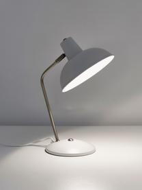 Retro bureaulamp Hood, Lampenkap: gelakt metaal, Lampvoet: gelakt metaal, Wit, goudkleurig, B 20 x H 38 cm