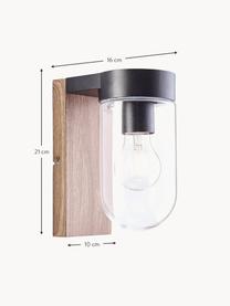 Aussenwandleuchte Cabar in Holzoptik, Lampenschirm: Glas, Hellbraun, Schwarz, Transparent, B 10 x H 21 cm