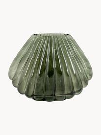 Ručně foukaná váza s žebrovaným povrchem Mandy, Foukané sklo, Tmavě zelená, Ø 29 cm, V 22 cm
