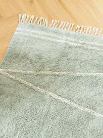 Tapis avec franges tufté main motif zigzag Asisa, Vert sauge & beige, larg. 200 x long. 300 cm (taille L)