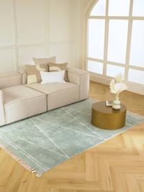 Handgetuft katoenen vloerkleed Asisa met zigzaggend patroon en franjes, Saliegroen & beige, B 200 x L 300 cm (maat L)