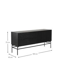 Credenza moderna nera con ante Johan, Piedini: metallo verniciato a polv, Nero, Larg. 160 x Alt. 75 cm