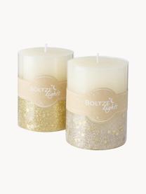 Bougies piliers Praga, 2 élém., Cire, Beige, doré, Ø 7 x haut. 9 cm