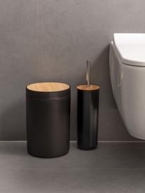 Set 6 accessori bagno color nero Decent, Contenitore: polipropilene, Coperchio: bambù, Nero, legno chiaro, Set in varie misure