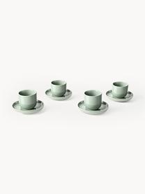 Porzellan Espressobecher Nessa mit Untertassen, 4 Stück, Hochwertiges Hartporzellan, Salbeigrün, glänzend, Ø 7 x H 6 cm, 90 ml