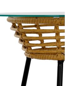 Tavolo e sedie da giardino Sunrise 3 pz, Struttura: rattan sintetico Gambe, Piano del tavolo: vetro, Beige, Larg. 64 x Prof. 59 cm