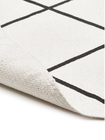 Tapis tissé à plat graphique blanc et noir Farah, Blanc crème, noir