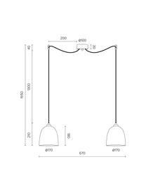 Lámpara de techo Awa Double, Anclaje: acero con pintura en polv, Cable: cubierto en tela, Blanco, negro, An 67 x Al 155 cm