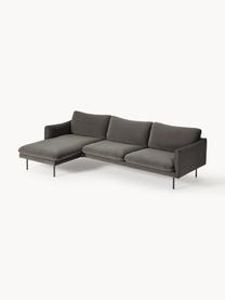 Samt-Ecksofa Moby, Bezug: Samt (Hochwertiger Polyes, Gestell: Massives Kiefernholz, Beine: Metall, pulverbeschichtet, Samt Taupe, B 280 x T 160 cm, Eckteil links