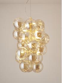 Design Pendelleuchte Bubbles aus Glas, Baldachin: Metall, pulverbeschichtet, Goldfarben, Ø 41 x H 160 cm