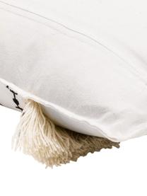 Housse de coussin rectangulaire boho Berbère Froufrou, Blanc, noir