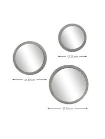 Miroir mural rond avec cadre gris Brest, 3 élém., Gris, Lot de différentes tailles