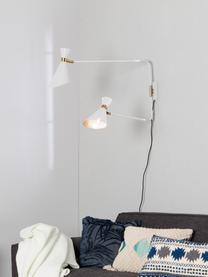 Grote verstelbare wandlamp Double Shady met stekker, Decoratie: vermessingd metaal, Wit, messingkleurig, B 87 x H 60 cm