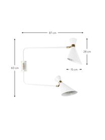 Veľká nastaviteľná nástenná lampa Double Shady, Biela, mosadzná, Š 87 x V 60 cm