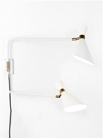 Grote verstelbare wandlamp Double Shady met stekker, Decoratie: vermessingd metaal, Wit, messingkleurig, B 87 x H 60 cm