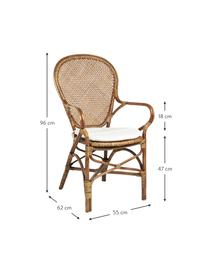 Silla con reposabrazos de ratán Edelina, Estructura: ratán recubierto de melam, Asiento: algodón, Algodón blanco, ratán, An 55 x L 62 cm