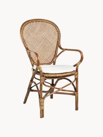 Silla con reposabrazos de ratán Edelina, Estructura: ratán recubierto de melam, Asiento: algodón, Algodón blanco, ratán, An 55 x L 62 cm