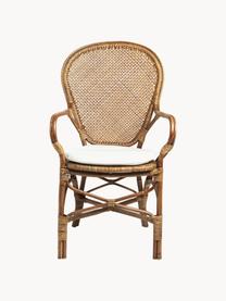 Silla con reposabrazos de ratán Edelina, Estructura: ratán recubierto de melam, Asiento: algodón, Algodón blanco, ratán, An 55 x L 62 cm