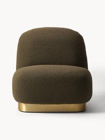 Sillón cóctel en tejido blouclé Elsie, Tapizado: tejido bouclé (poliéster), Estructura: madera contrachapada, Bouclé verde oliva, dorado, An 77 x F 84 cm