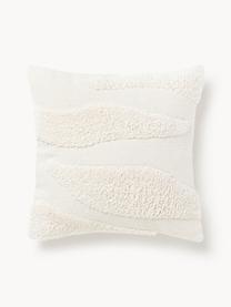 Housse de coussin 45x45 bohème à détails capitonnés Gabriel, 100 % coton, Blanc cassé, larg. 45 x long. 45 cm