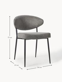 Gestoffeerde stoelen Adele, 2 stuks, Bekleding: 95% polyester, 5% nylon M, Frame: gepoedercoat metaal, Geweven stof grijs, B 54 x D 57 cm