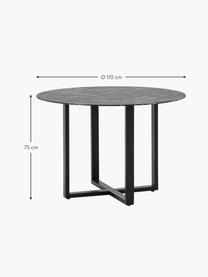 Tavolo rotondo con piano in vetro effetto marmo Connolly, Ø 110 cm, Gambe: metallo rivestito, Nero effetto marmo, nero, Ø 110 cm